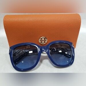 Tory Burch - Blue Oversized R X Sunglasses W/ Golden Geometric Accents